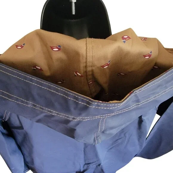 Reversable Mallard Duck Print Hooded Raincoat Snap Buttons Drawstring. Size L - Picture 14 of 16